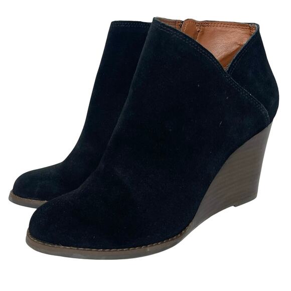 LUCKY BRAND Women’s Yakeena Black Suede Wedge Ankle Boot size 8 - Picture 1 of 7